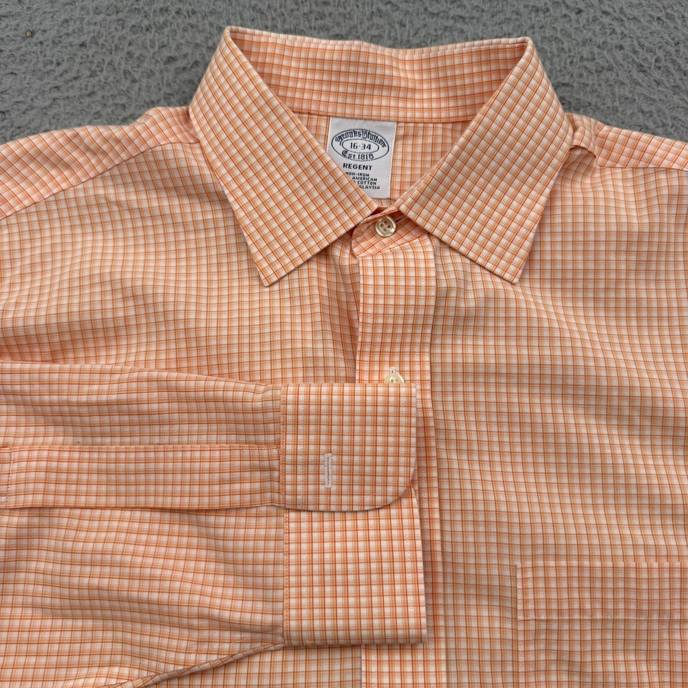 Brooks Brothers Shirt Mens 16-34 Orange Good Regent Non-Iron Supima Cotton Check